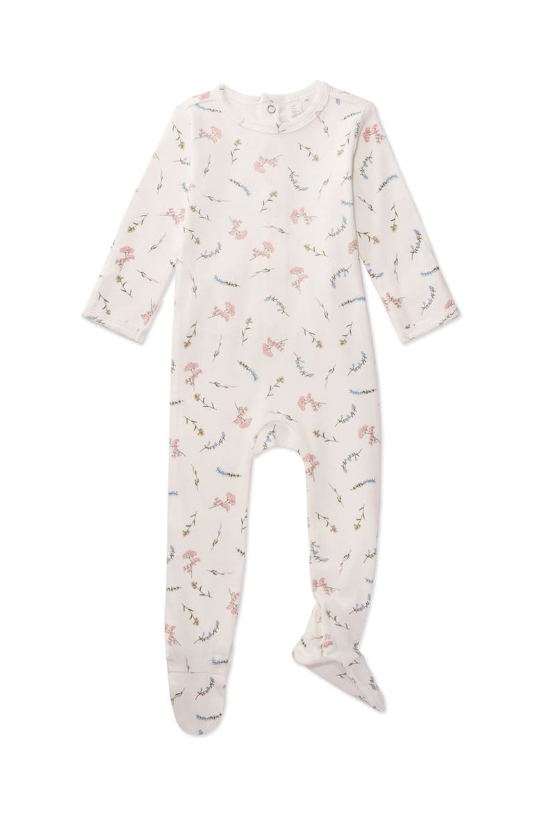 Baby and Toddler Mini-Ribbed Floral Footie with Foldover Hand Covers, Main, color, Winter White