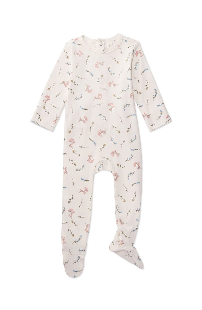 MiniMoi Baby and Toddler Mini-Ribbed Floral Footie with Foldover Hand Covers, Main, color, Winter White