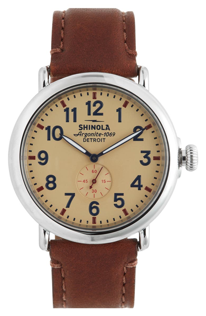 Shinola Runwell Leather Strap Watch, 47mm, Main, color, 