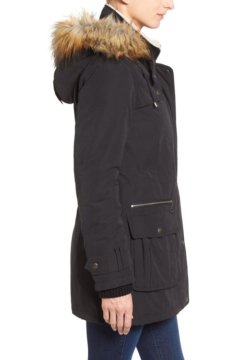 FAUX FUR TRIM ANORAK, Alternate, color, BLACK