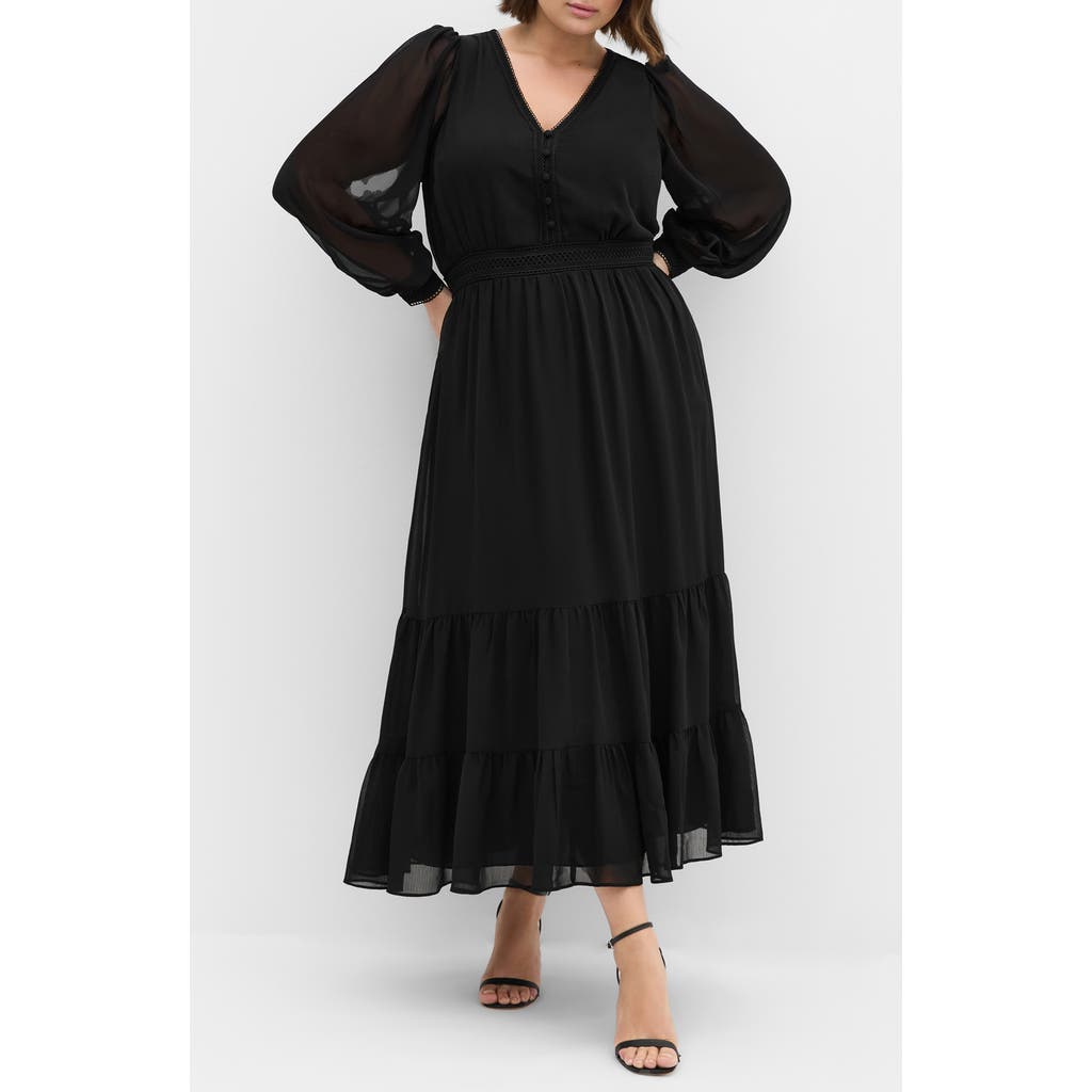 City Chic Kianna Sheer Long Sleeve Maxi Dress In Black