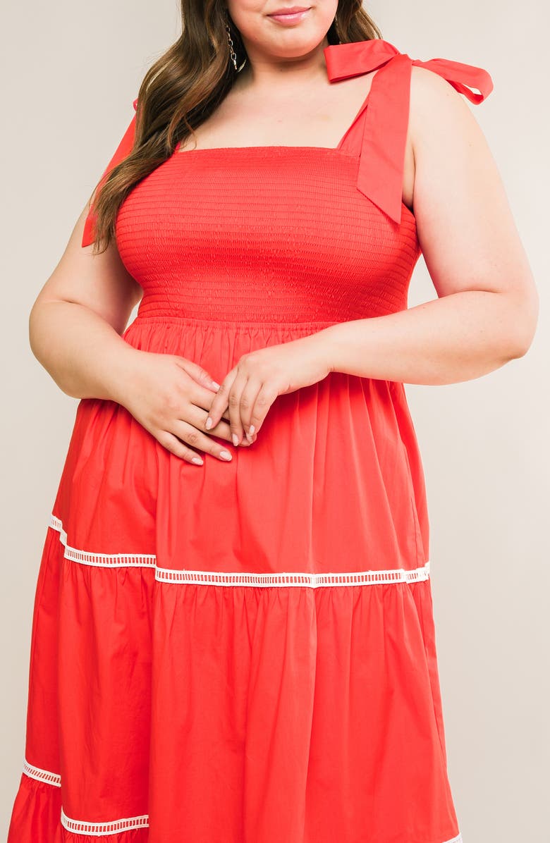 FLYING TOMATO Cotton Poplin Tie Strap Sundress, Alternate, color, Tomato Red