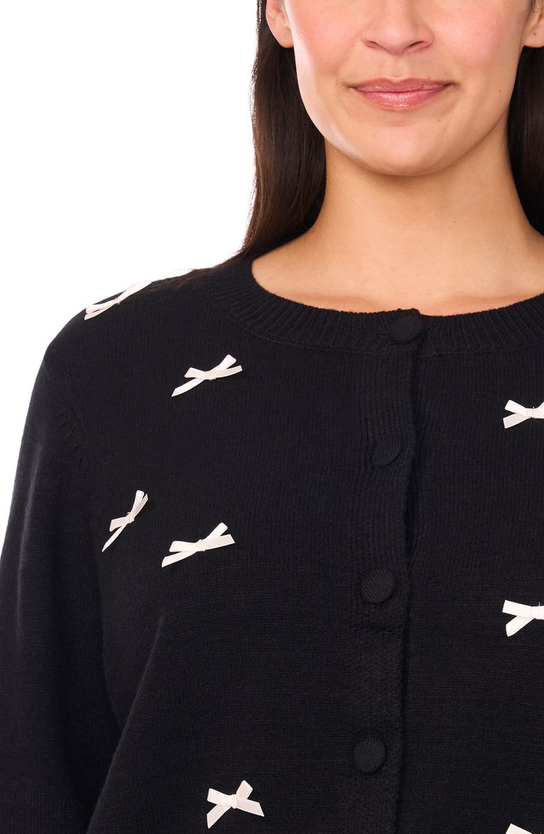 CeCe Ribbon Appliqué Cardigan, Alternate, color, Rich Black