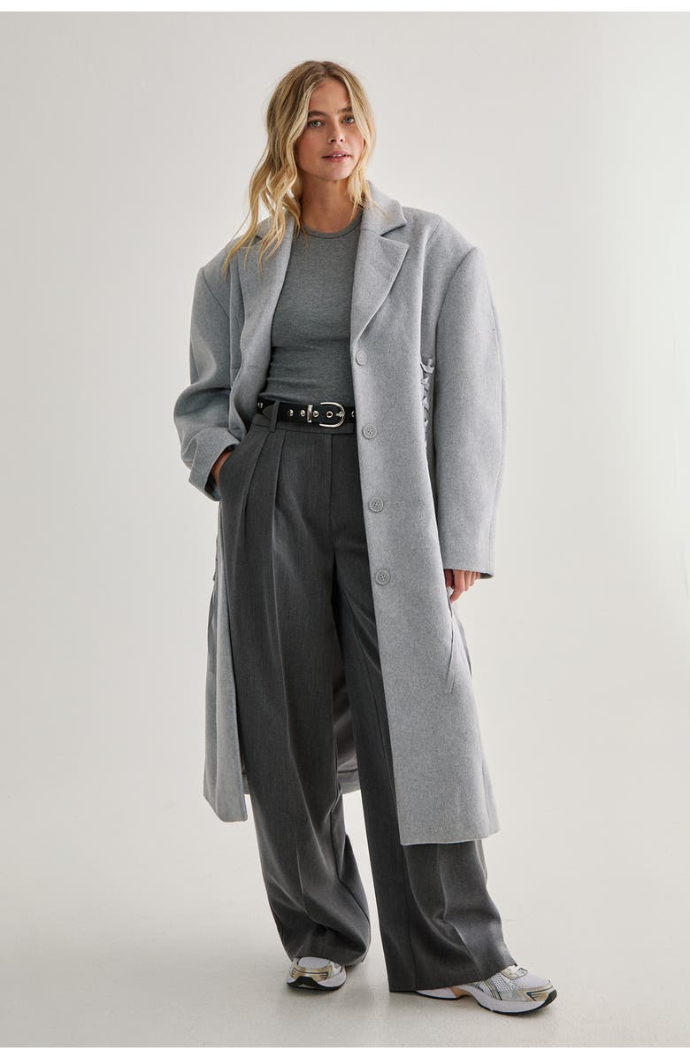 NASTY GAL Premium Corseted Detail Maxi Coat, Main, color, Grey