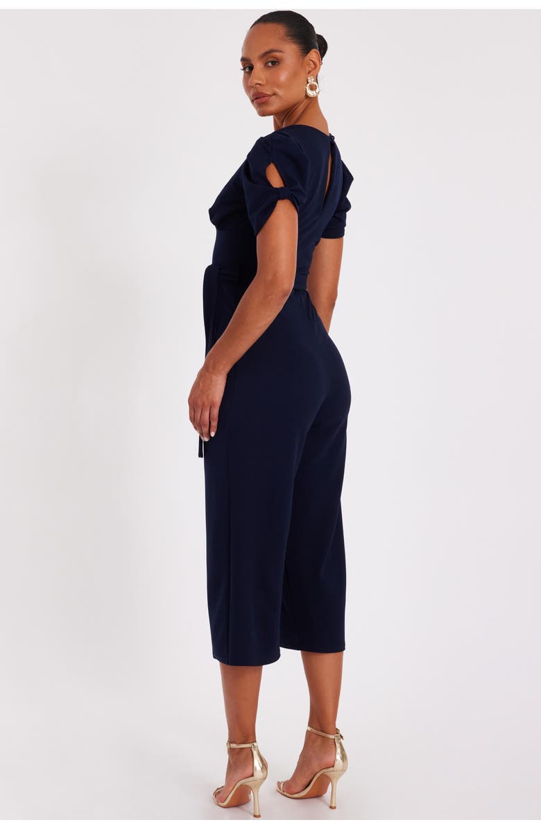 QUIZ Scuba Crepe Cap Sleeve Wrap Jumpsuit, Alternate, color, Navy