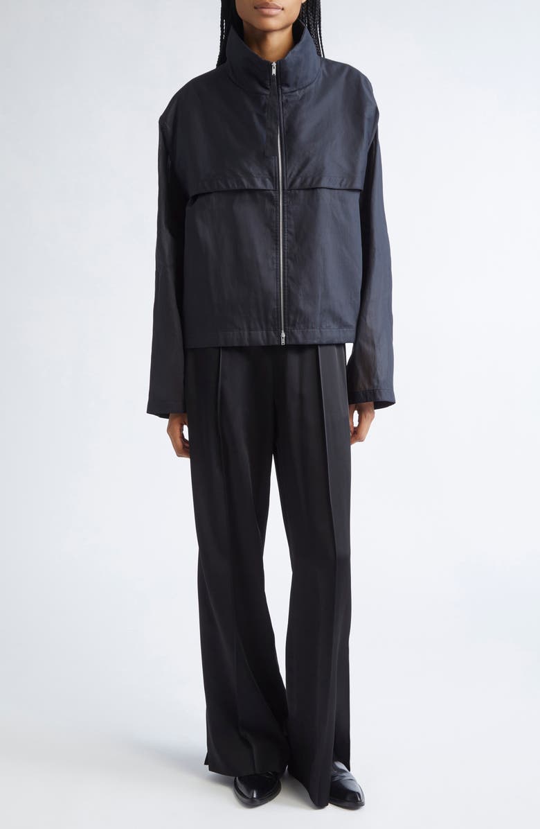 Jil Sander Cotton Organdy Blouson Jacket, Alternate, color, Black