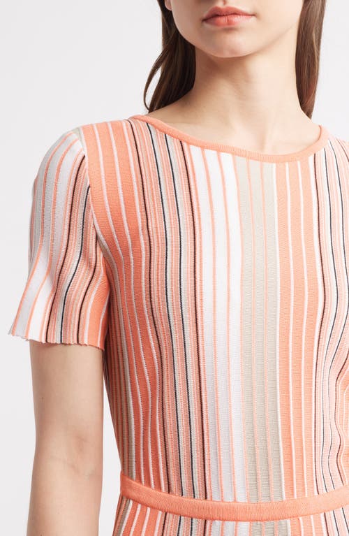 Ming Wang Multi Stripe Soft Knit Fit & Flare Dress In Orange Burst/limestone Multi