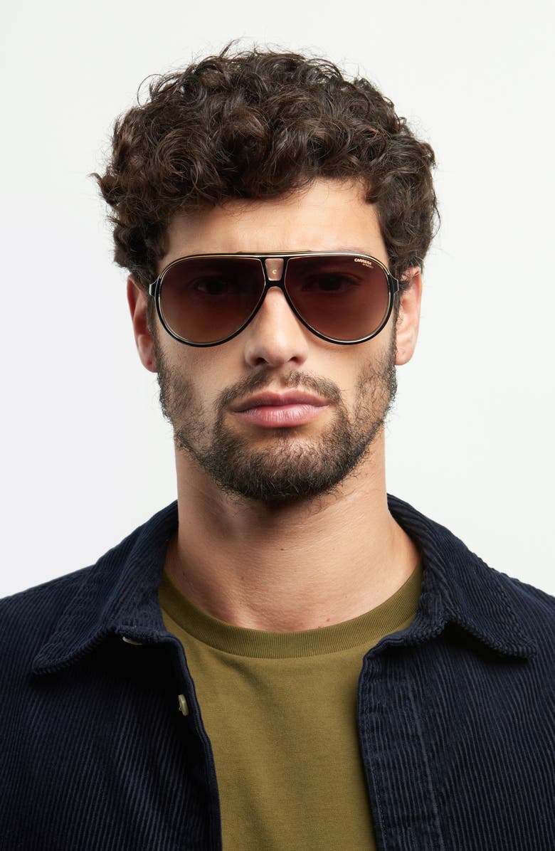 Carrera Eyewear 63mm Polarized Aviator Sunglasses, Alternate, color, Oxford