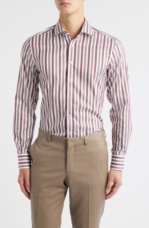 Slim Fit Stripe Non-Iron Cotton Twill Dress Shirt (Regular & Big)