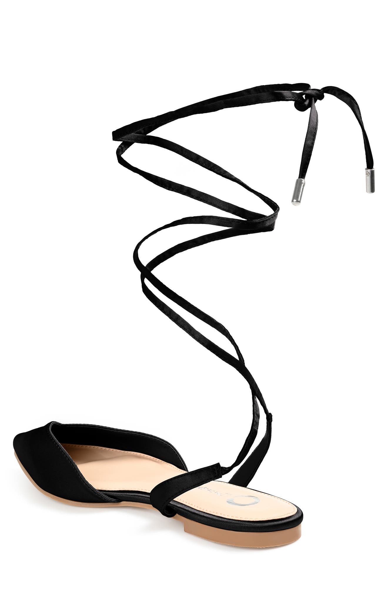 Journee Collection Lace-up Pointed-toe Flat, Alternate, color, Black