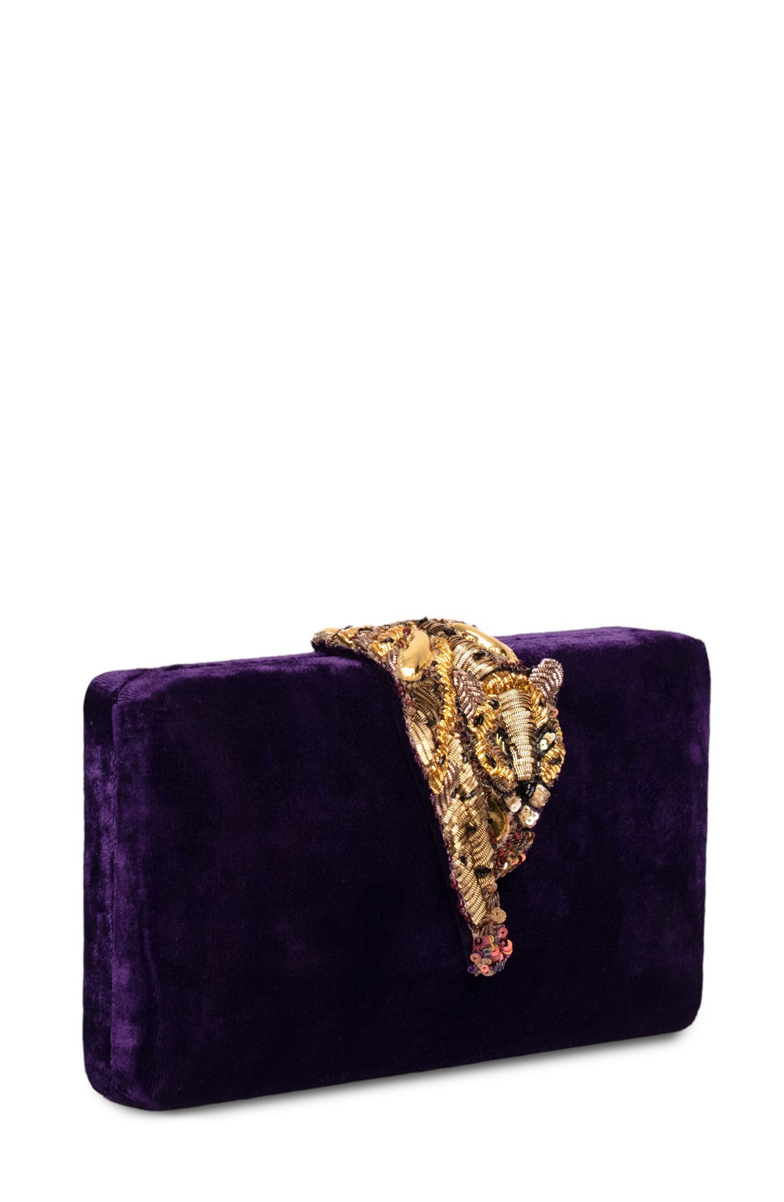 Simitri Velvet Rakaa Clutch, Alternate, color, Royal