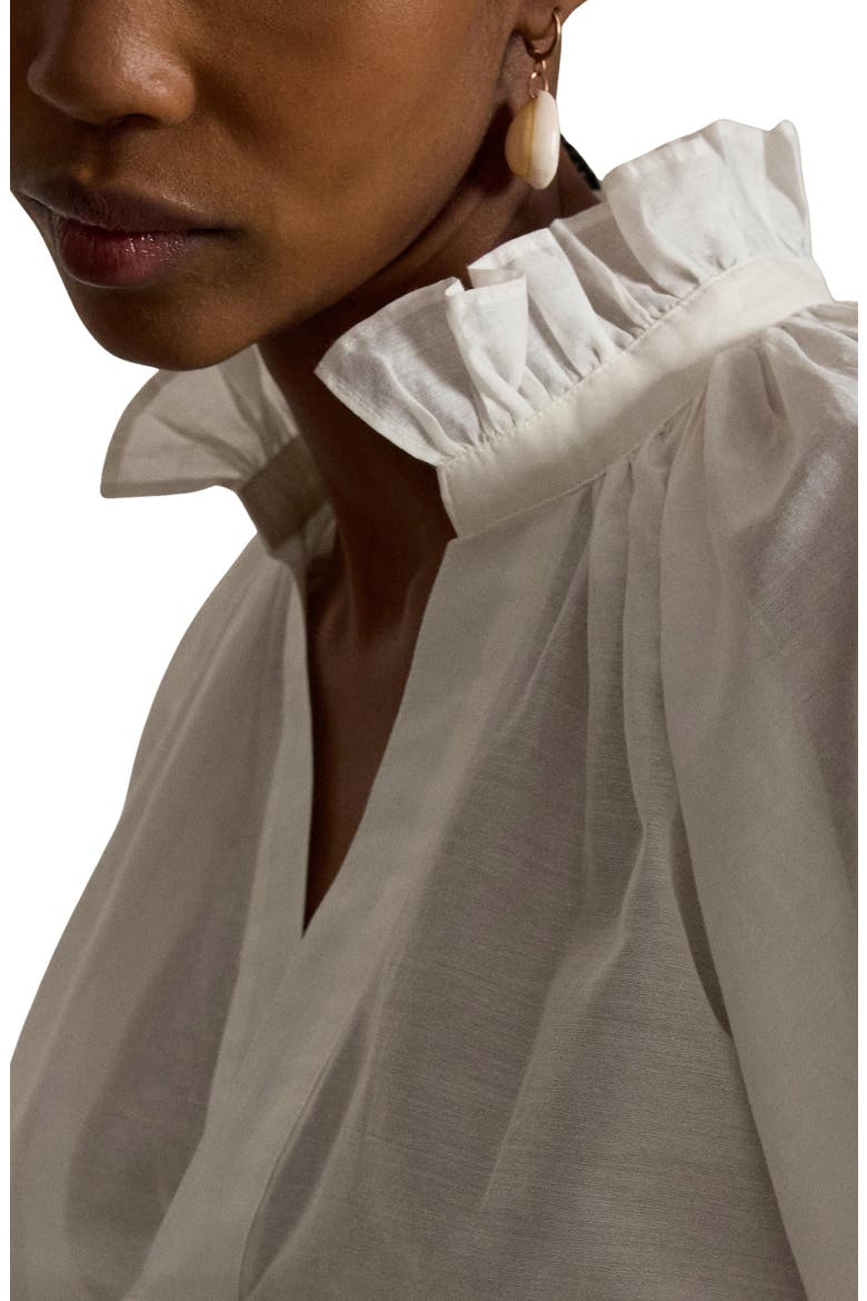 Ruffle Trim Cotton & Silk Organdy Top, Alternate, color, WHITE