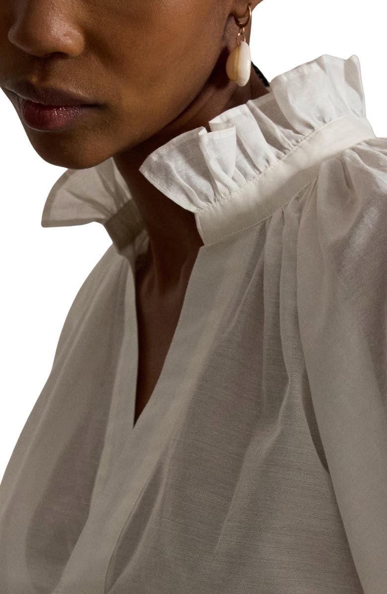 Polo Ralph Lauren Ruffle Trim Cotton & Silk Organdy Top, Alternate, color, White