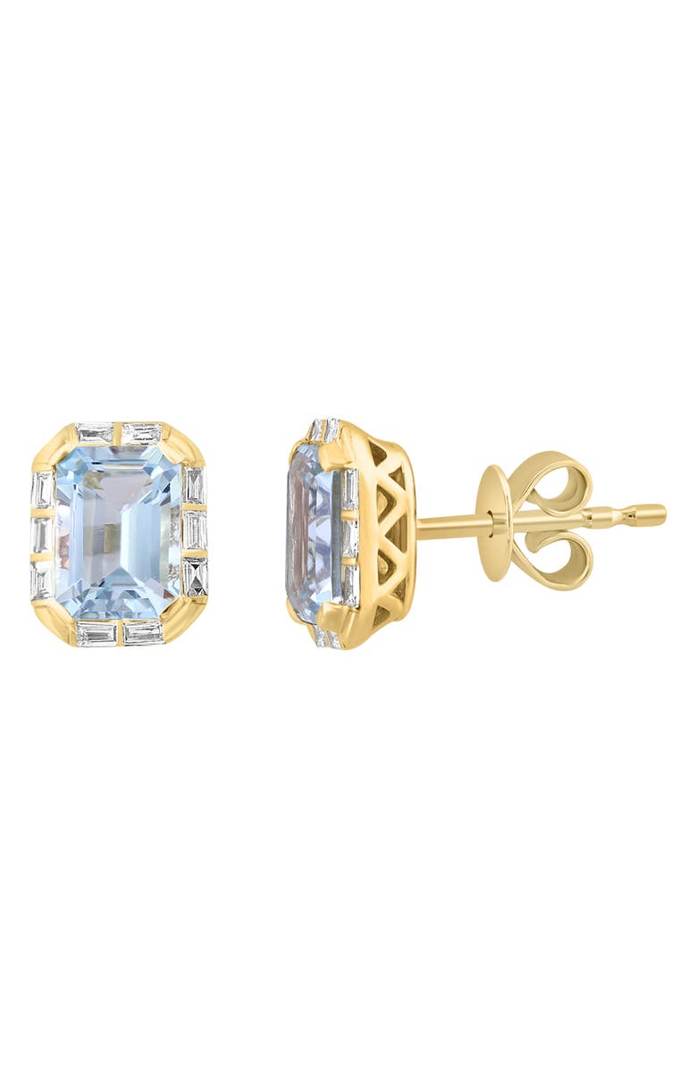 EFFY 14K Yellow Gold Aquamarine & Diamond Stud Earrings, Main, color, 