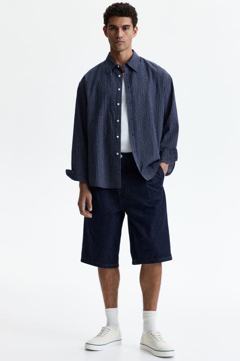 Baggy Pleated Denim Shorts