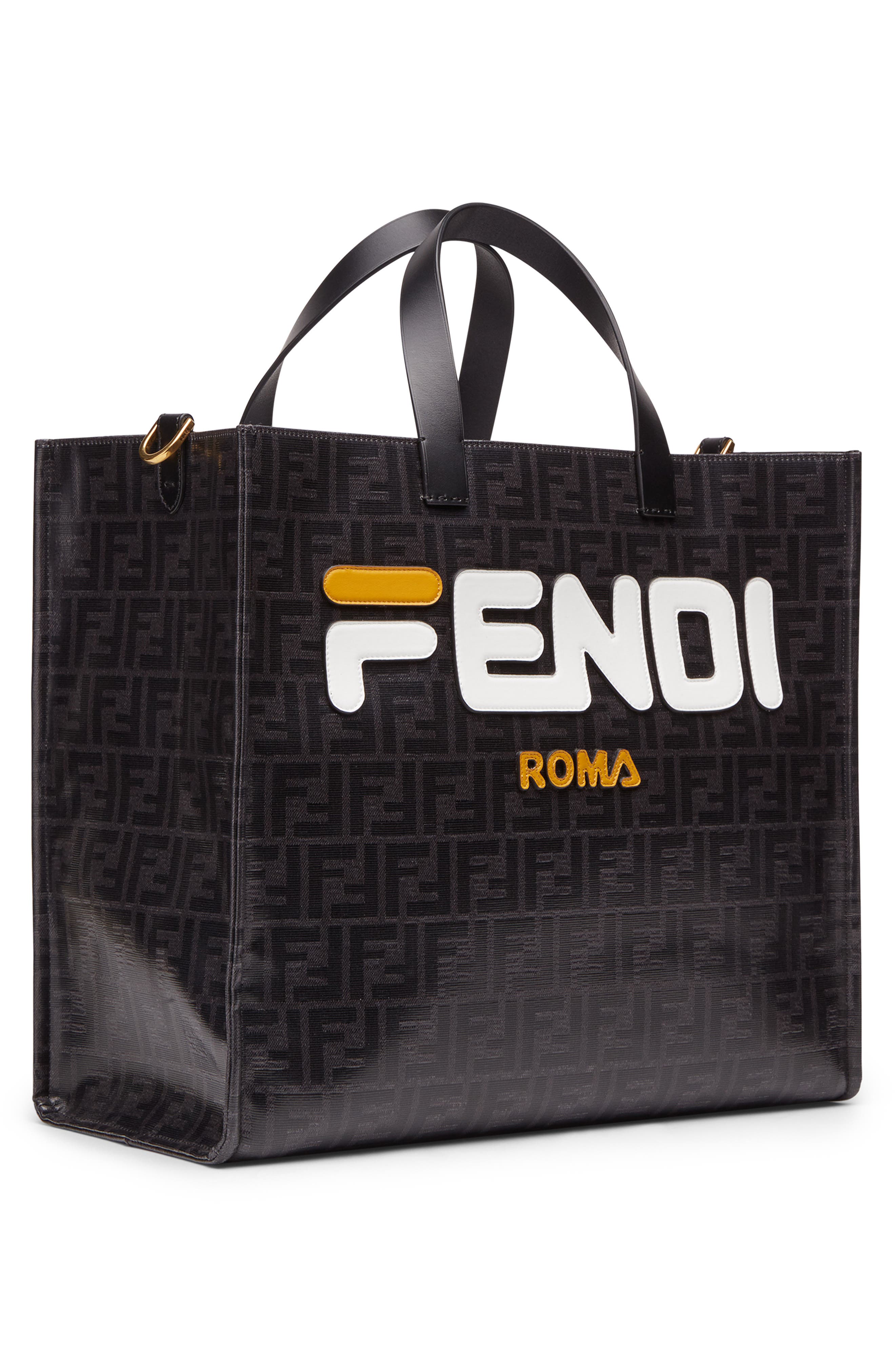 x FILA Mania Logo Tess Shopper, Alternate, color, NERO/ BIANCO/ ORO SOFT
