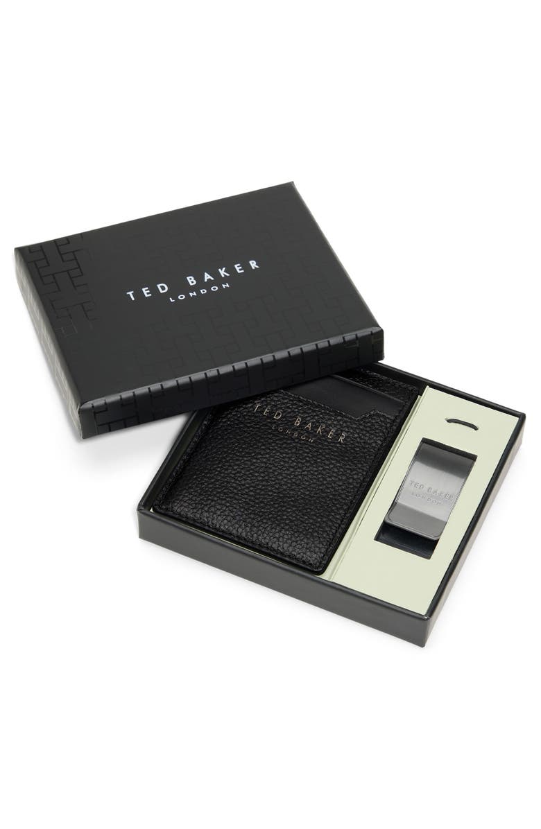 Ted Baker Leather Card Case & Money Clip Set, Alternate, color, Black