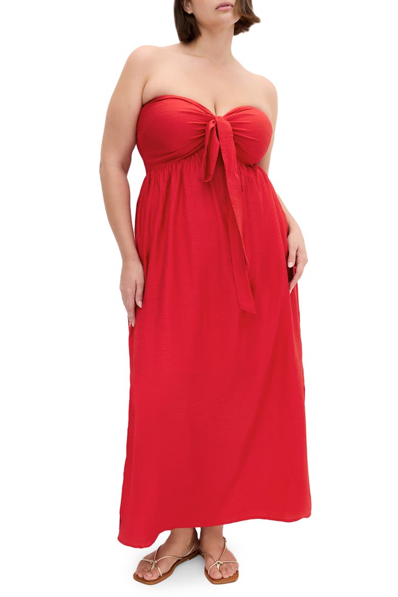 Peta Serene Convertible Strapless Maxi Dress, Main, color, CHERRY RED