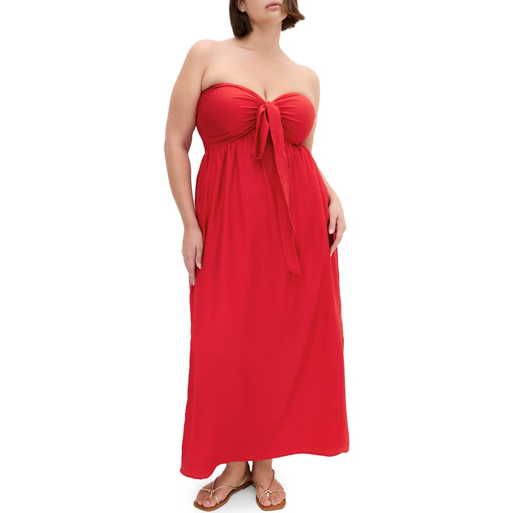 City Chic Peta Serene Convertible Strapless Maxi Dress In Red
