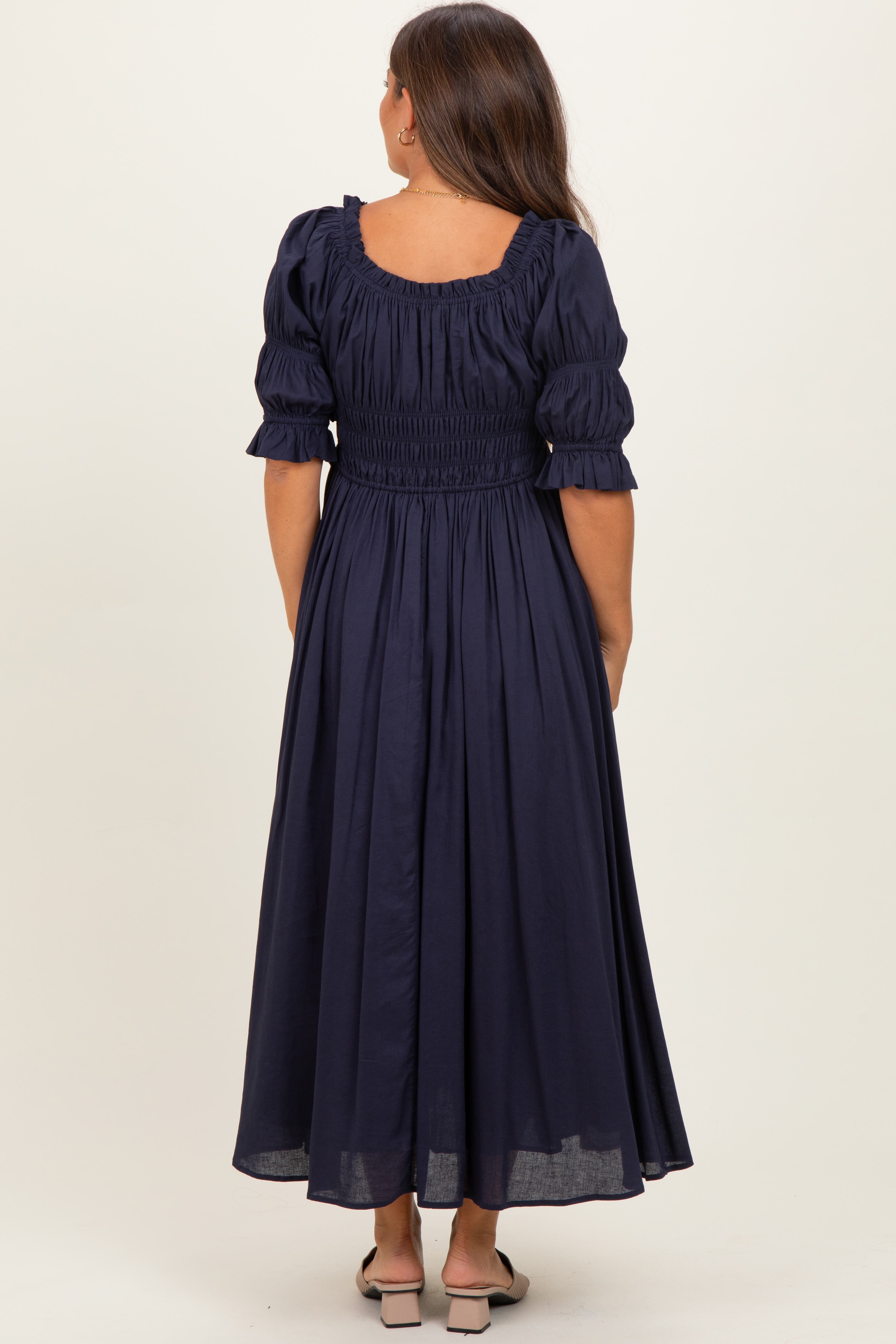 PinkBlush Smocked Ruffle Square Neck Midi Dress (Women) | Nordstrom
