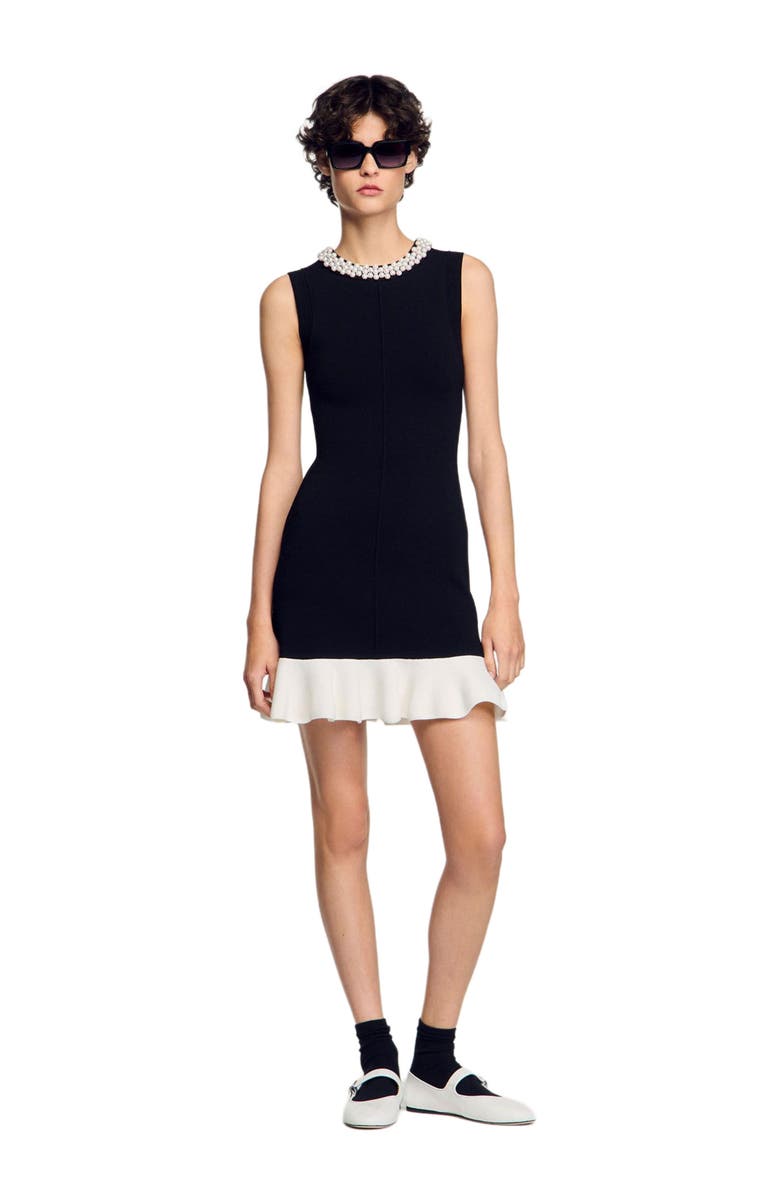 SANDRO Mini knit dress with beaded neck, Alternate, color, 