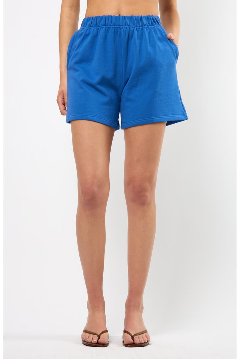 The Lakeside Set Cotton Graphic Sweat Shorts, Main, color, BLUE