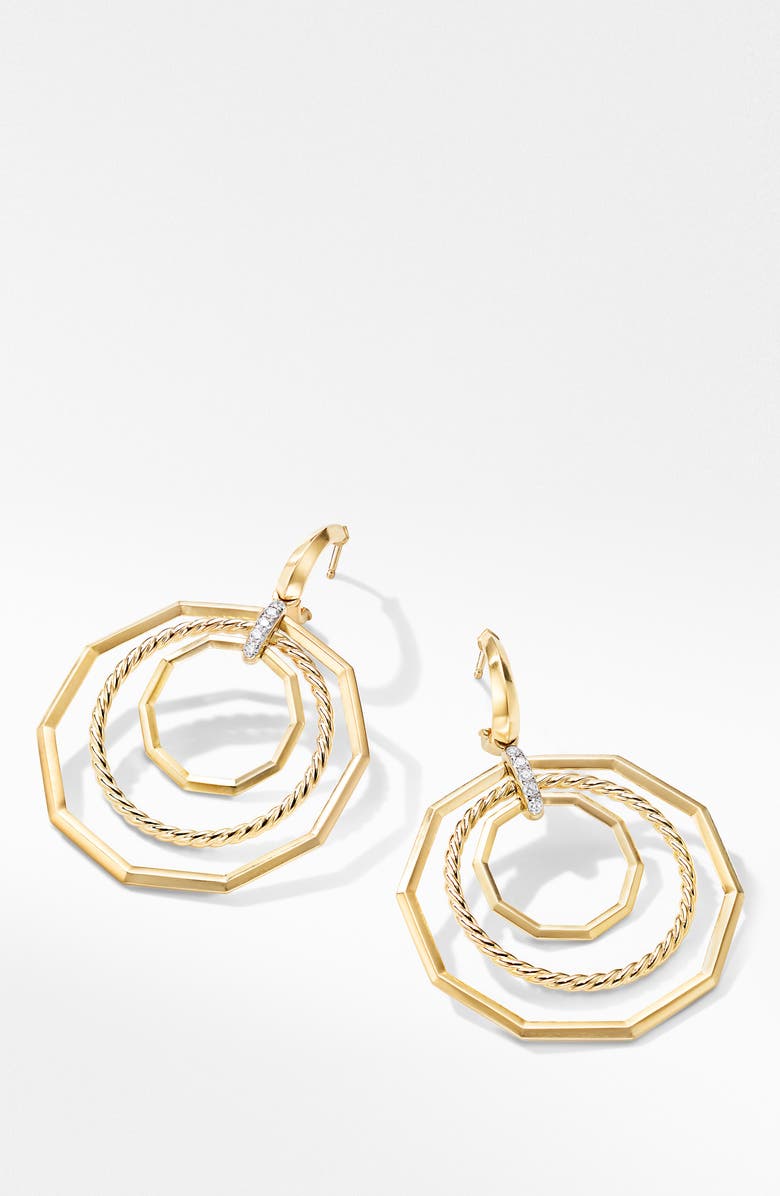 David Yurman Stax Extra Large 18K Yellow Gold Drop Earrings with Diamonds, Alternate, color, 