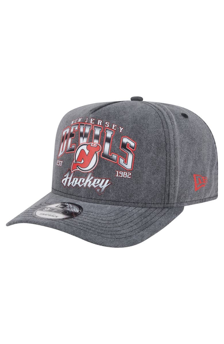 New Era Men's New Era Charcoal New Jersey Devils Throwback Washed A-Frame Pre-Curved 9FIFTY Snapback Hat, Main, color, Charcoal