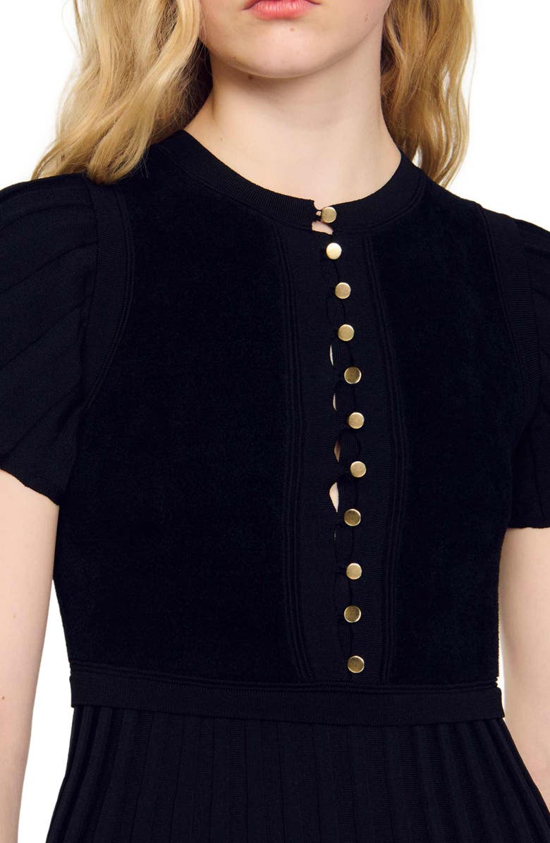 SANDRO Pleated knit dress, Alternate, color, 