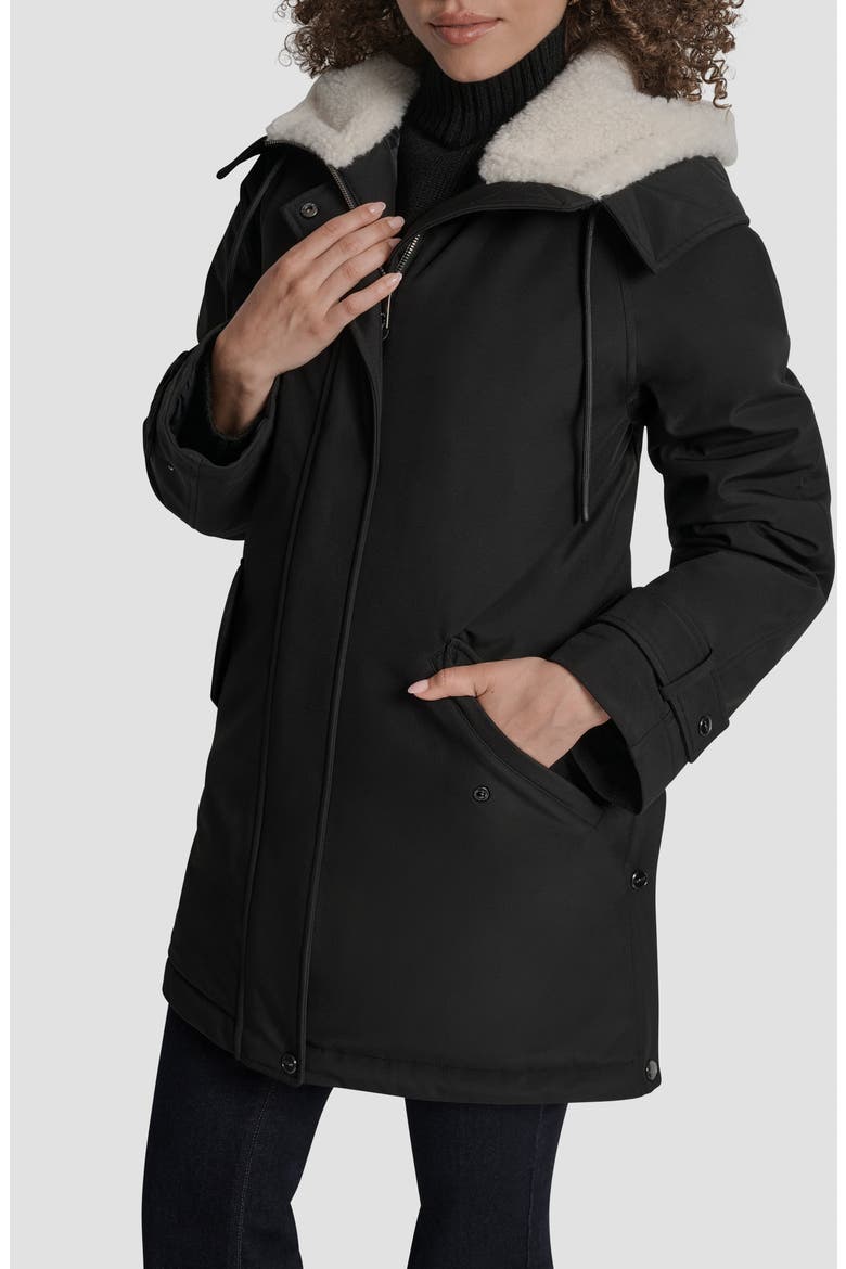 Faux Fur Lined Hooded Softshell Parka, Alternate, color, BLACK