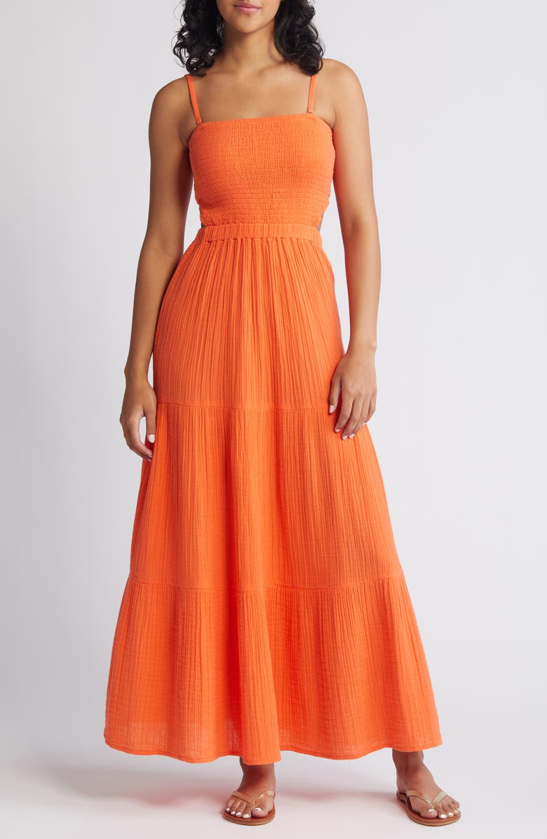 Rip Curl Premium Surf Strapless Cutout Maxi Dress, Alternate, color, Bright Orange
