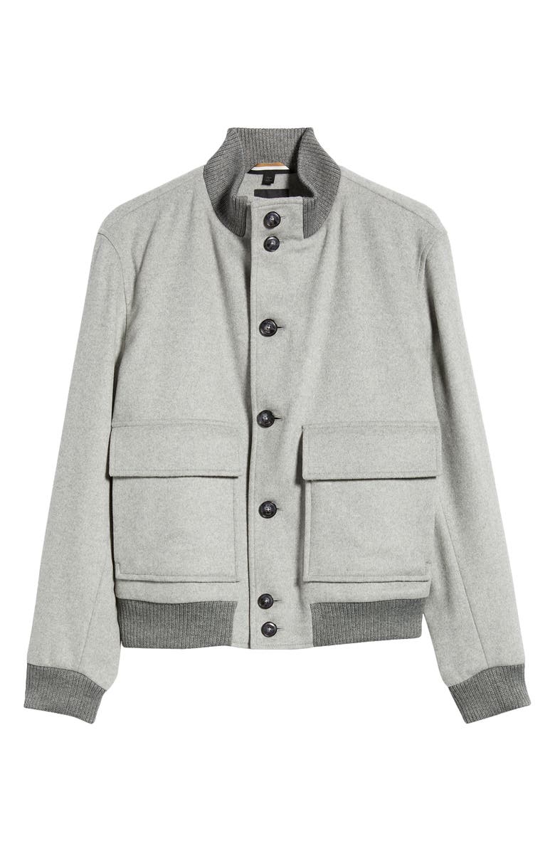 BOSS Charly Wool & Cashmere Melton Button-Up Jacket, Alternate, color, Silver