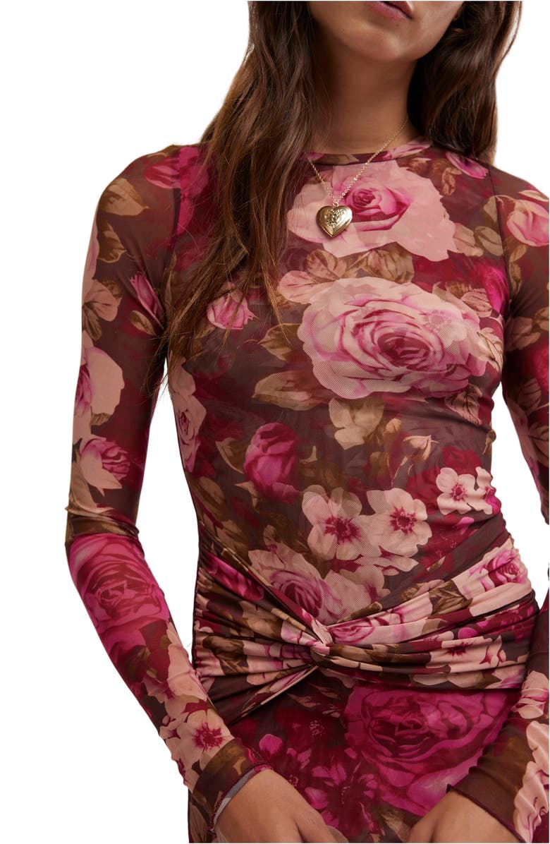 Free People Gianni Long Sleeve Stretch Mesh Body-Con Dress, Alternate, color, Love Combo