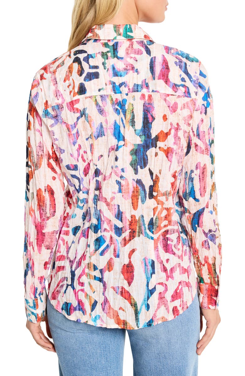 NIC+ZOE Color Wash Abstract Print Cotton Button-Up Shirt, Alternate, color, Pink Multi
