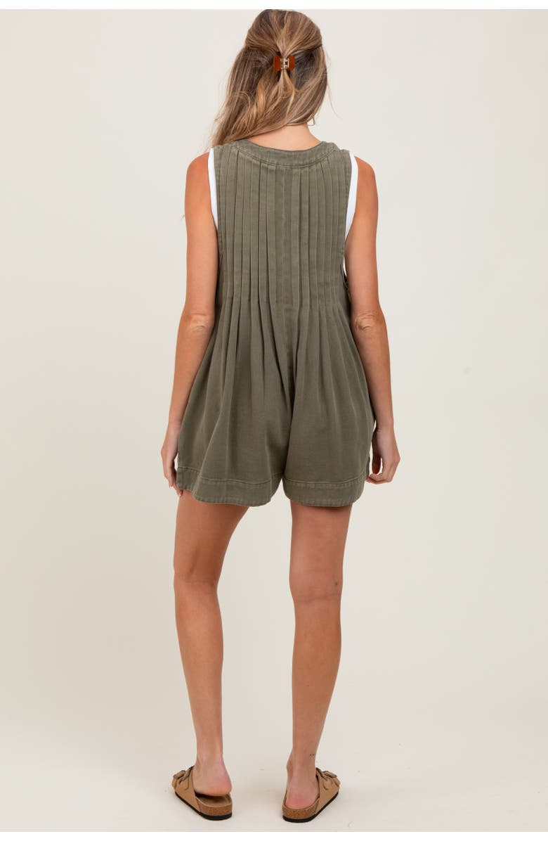 PinkBlush Deep V-Neck Pleated Front Tie Sleeveless Romper, Alternate, color, Olive Green