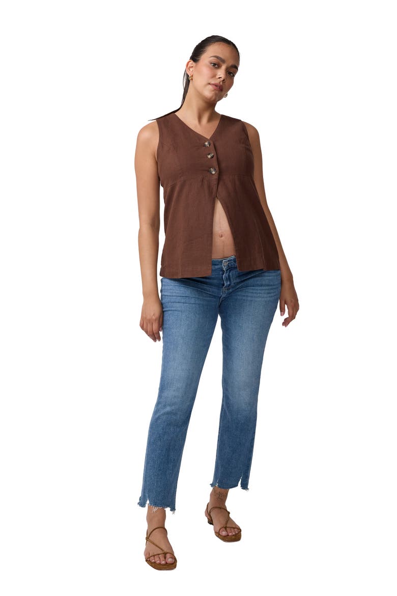 Linen Fashion Vest, Alternate, color, Dark Brown