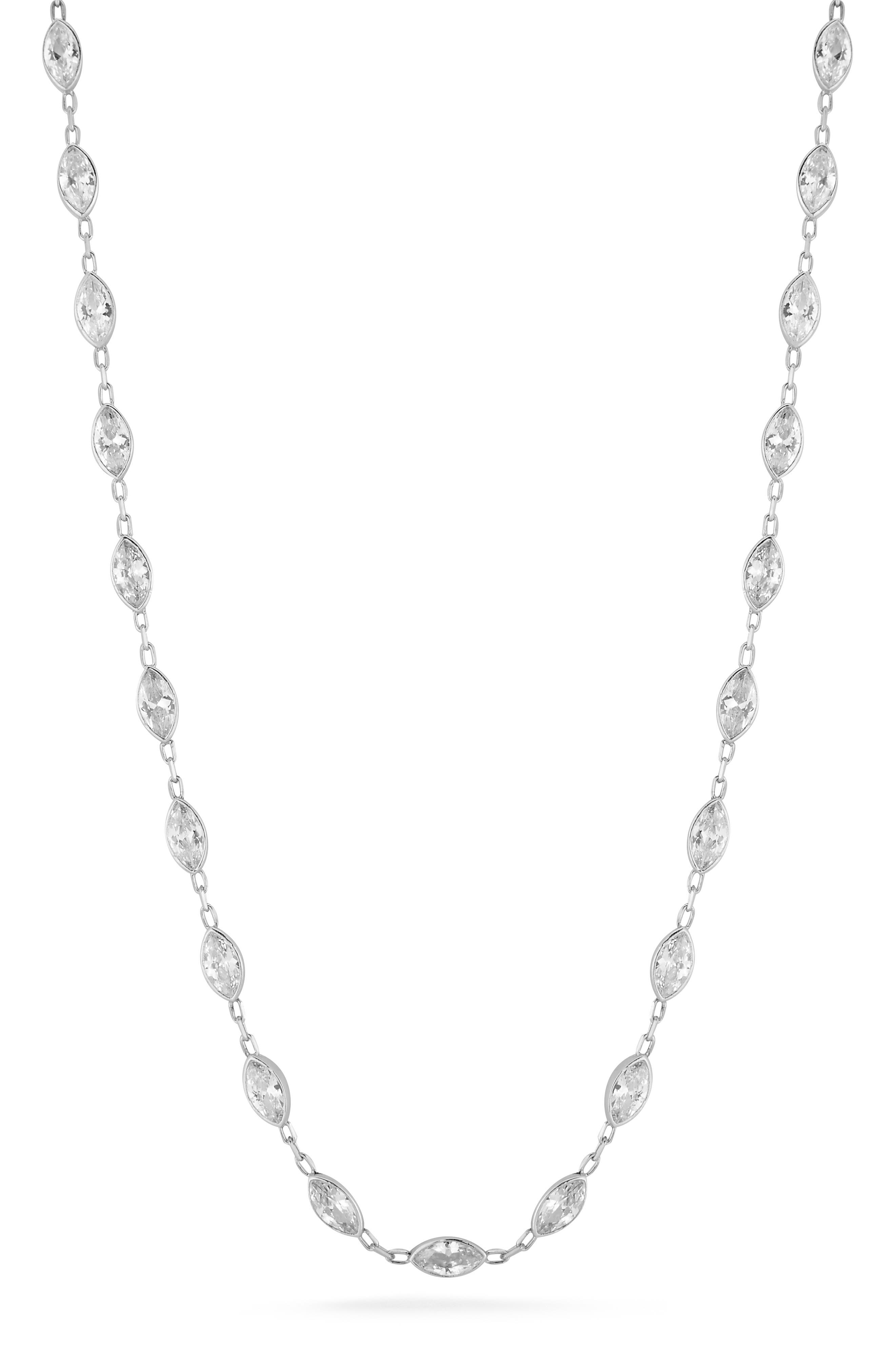 GLAZE JEWELRY Sterling Silver Cubic Zirconia Station Chain Necklace