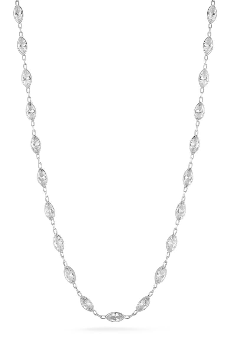 Sterling Silver Cubic Zirconia Station Chain Necklace, Main, color, SILVER