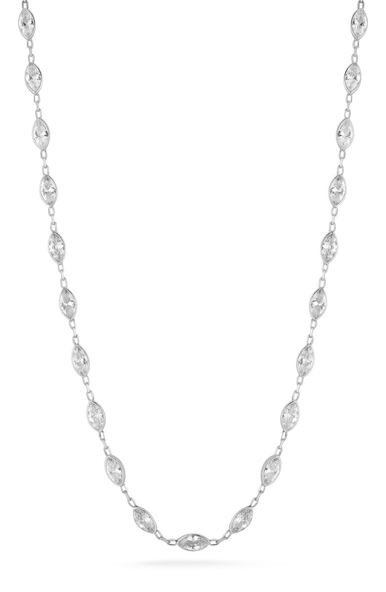 GLAZE JEWELRY Sterling Silver Cubic Zirconia Station Chain Necklace, Main, color, 