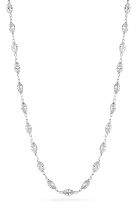 Sterling Silver Cubic Zirconia Station Chain Necklace