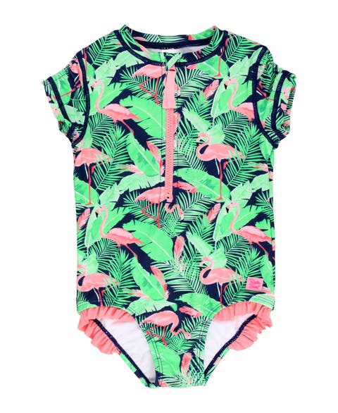 Girls Short Sleeve UPF50+ One Piece Rash Guard