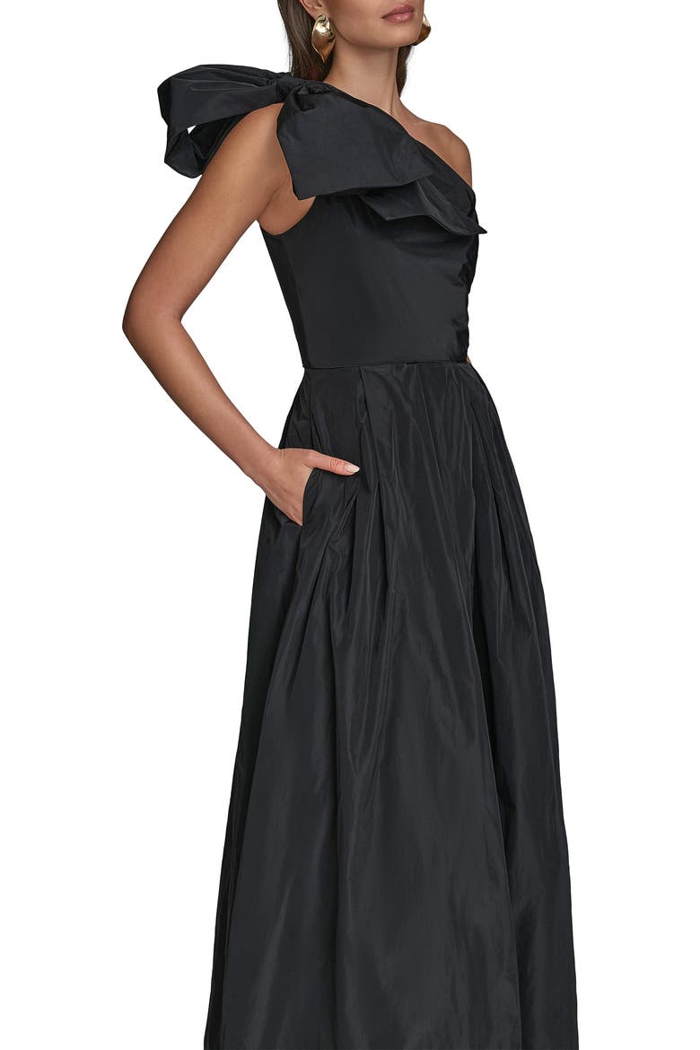 Bow One-Shoulder Gown, Alternate, color, BLACK