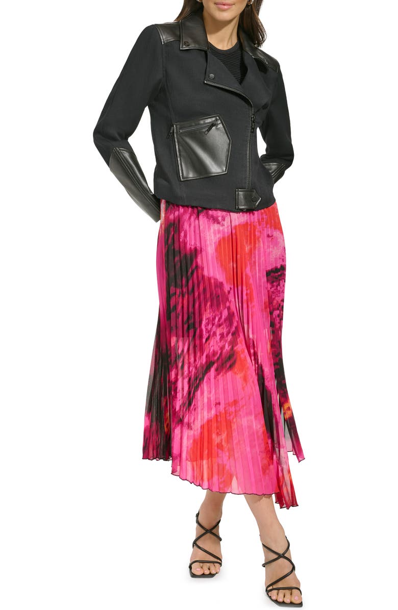 DKNY Mixed Media Moto Jacket, Alternate, color,