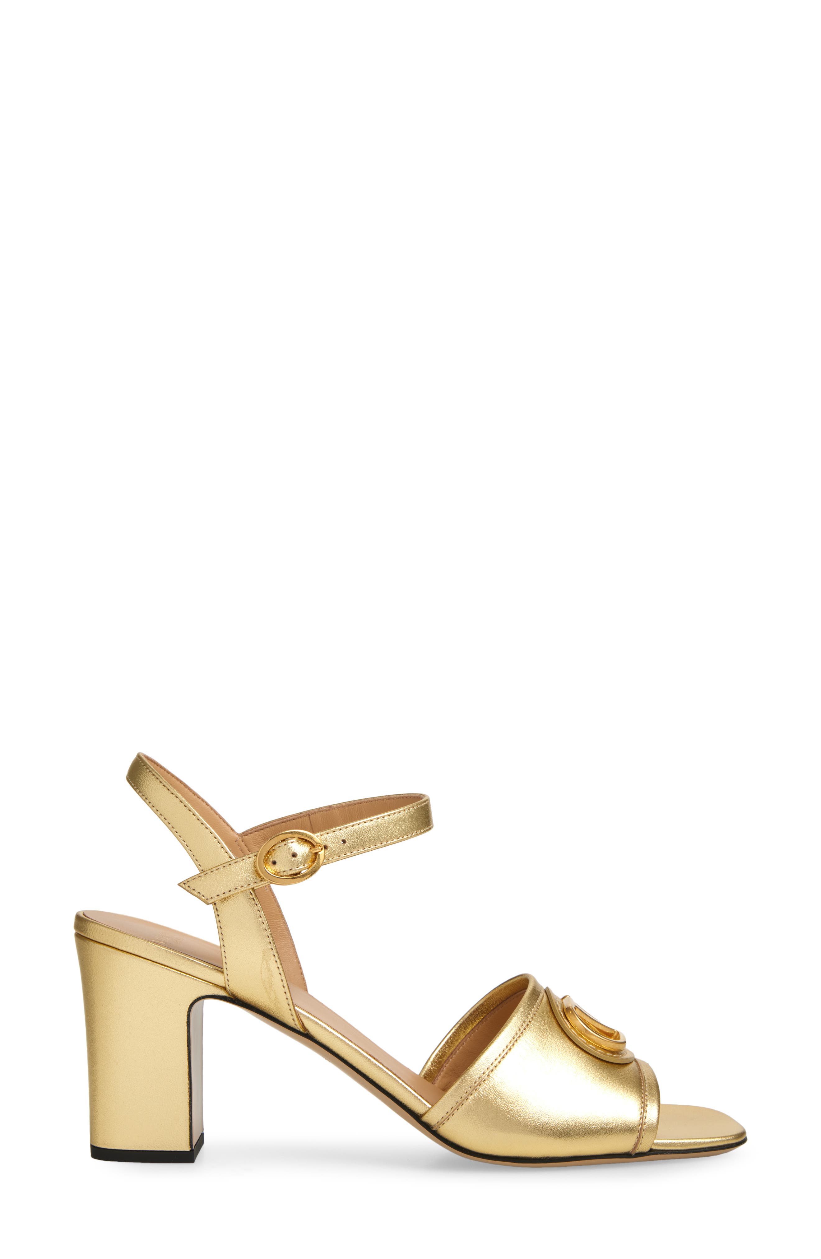 Valentino Garavani VLOGO Signature Metallic Leather Sandal, Alternate, color, Antique Brass