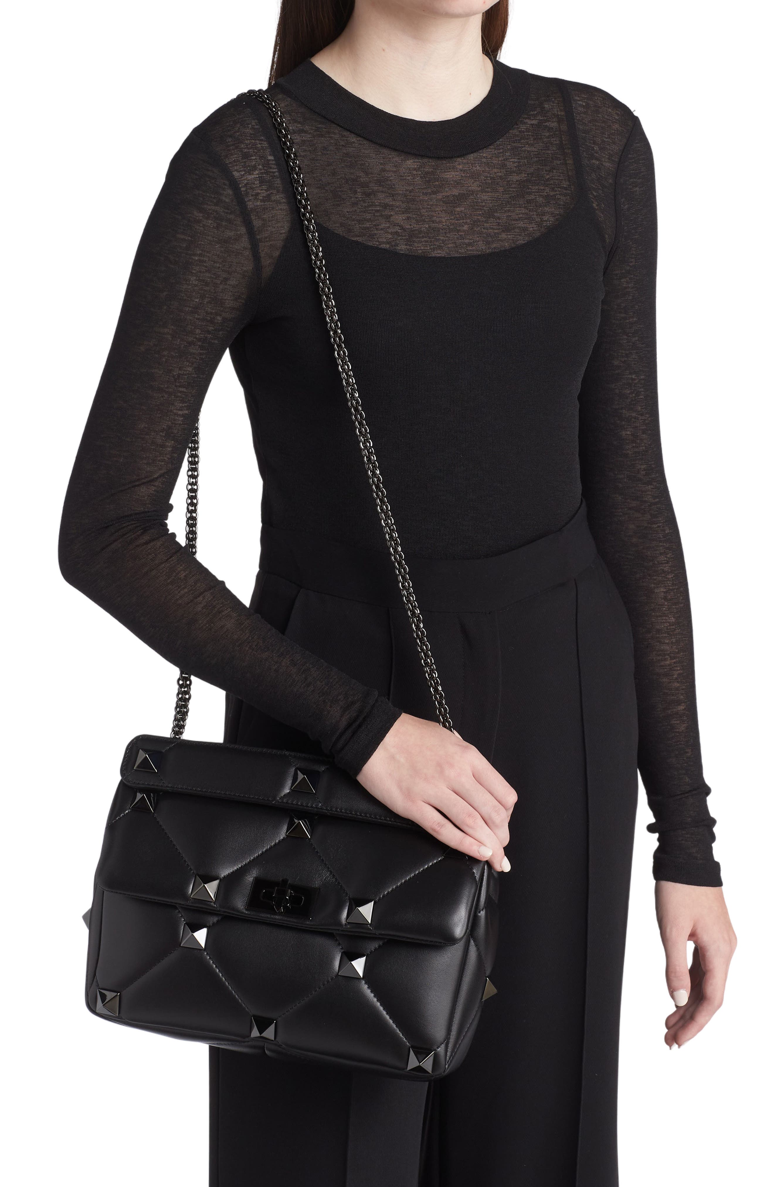 Valentino Garavani Large Roman Stud Quilted Lambskin Leather Shoulder Bag, Alternate, color, 