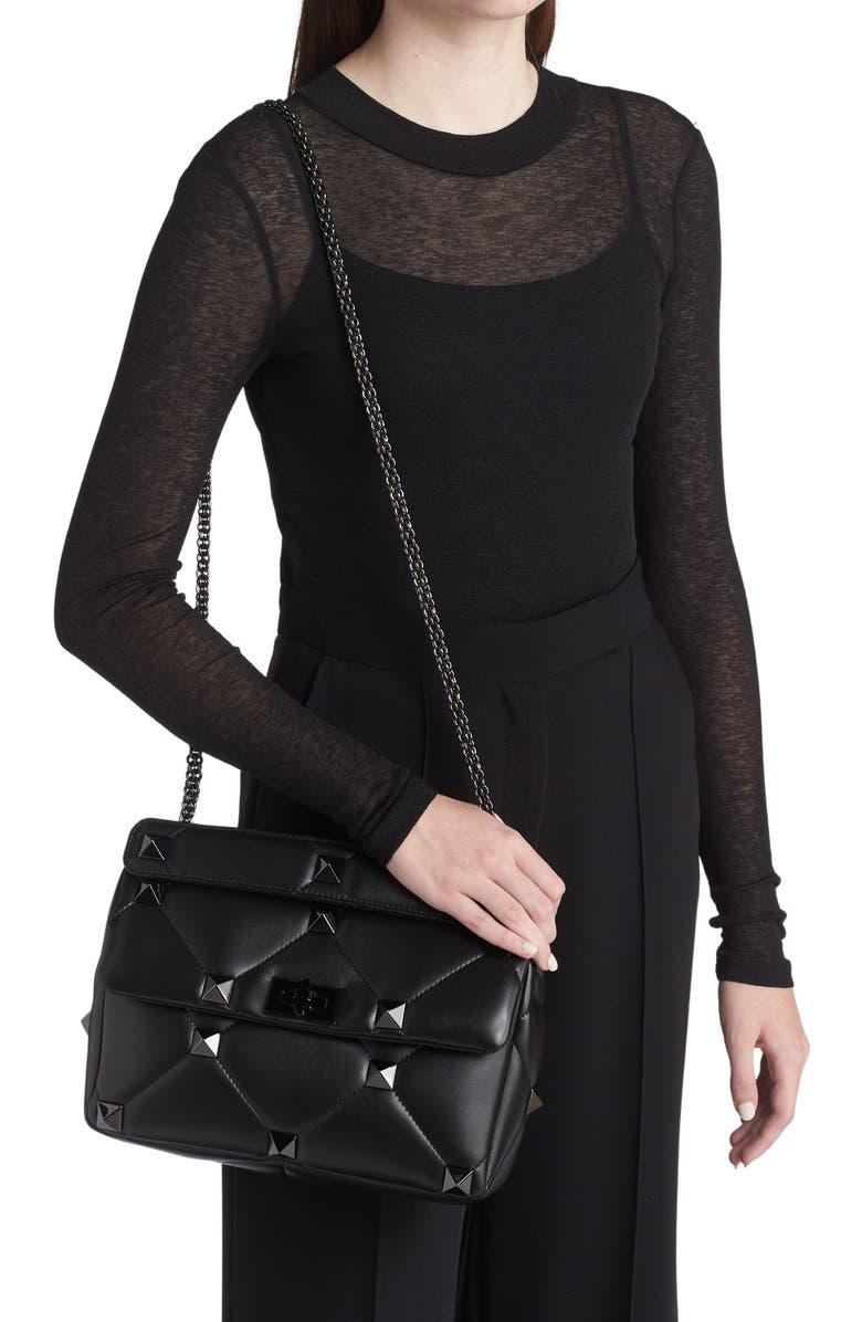 Valentino Garavani Large Roman Stud Quilted Lambskin Leather Shoulder Bag, Alternate, color,