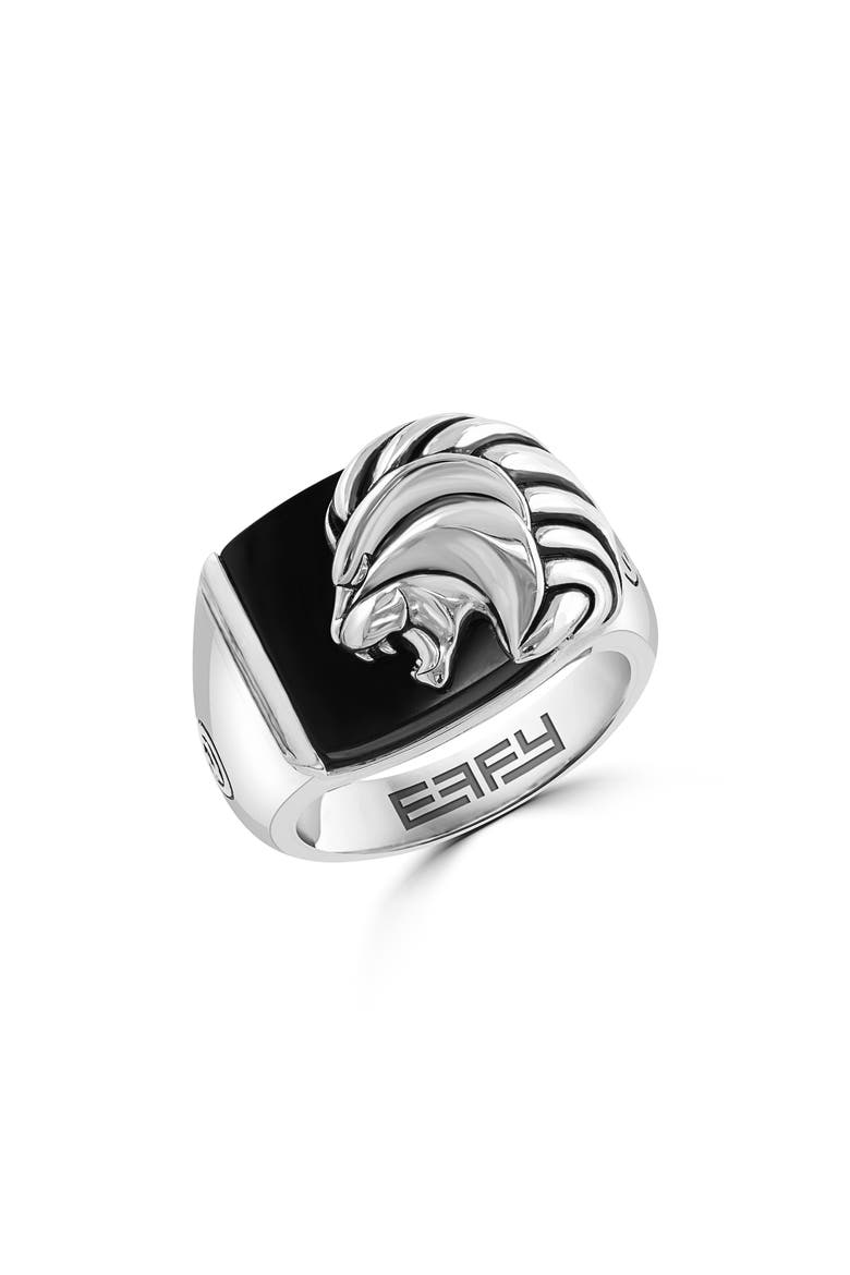Men's Sterling Silver Onyx Lion Signet Ring, Main, color, BLACK