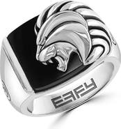 EFFY Men's Sterling Silver Onyx Lion Signet Ring