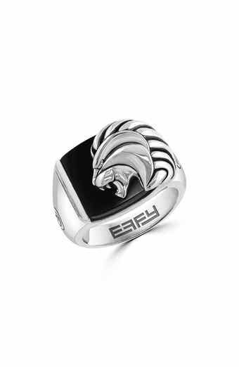 Men's Sterling Silver Onyx Lion Signet Ring