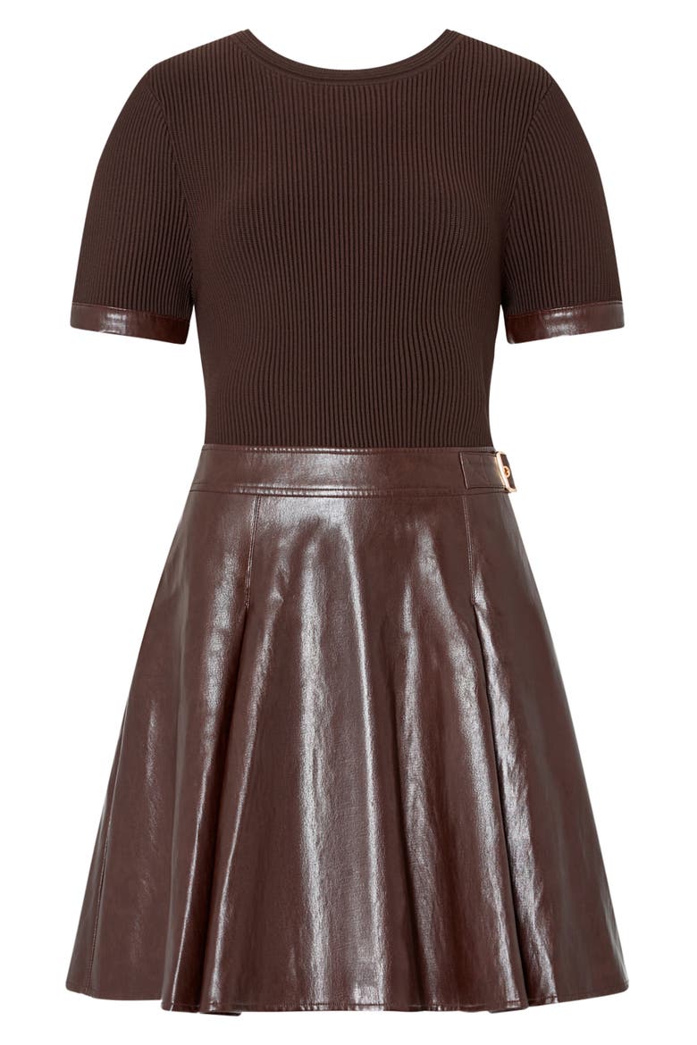Devyn Mixed Media Minidress, Main, color, DARK BROWN